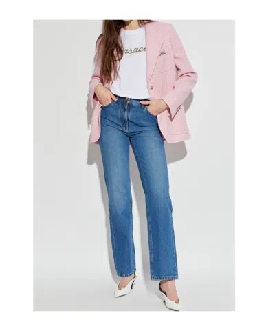 Versace Checked Pattern Single-breasted Blazer In Pink