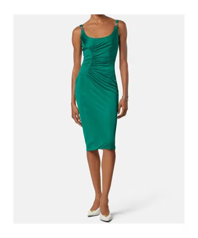 Versace Gathered Jersey Cocktail Dress In Green