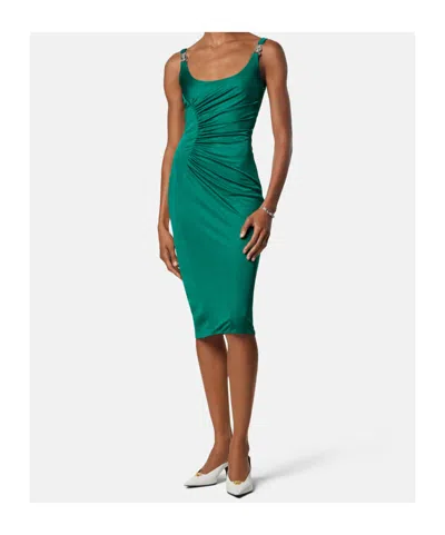 Versace Gathered Jersey Cocktail Dress In Green