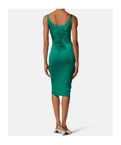 Versace Gathered Jersey Cocktail Dress In Green