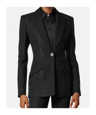 Versace Pattern-jacquard Single-breasted Blazer In Black