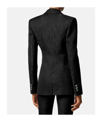 Versace Pattern-jacquard Single-breasted Blazer In Black