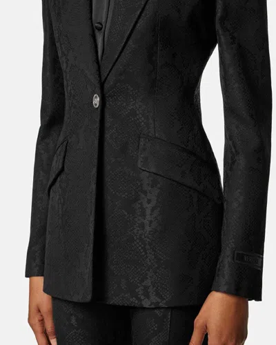 Versace Pattern-jacquard Single-breasted Blazer In Black