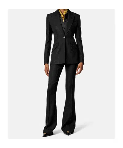 Versace Pattern-jacquard Single-breasted Blazer In Black
