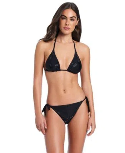 Red Carter Glitz Glamour Classic Triangle Heeky Coverage Tie Side Bottombikini Halter Bra In Black