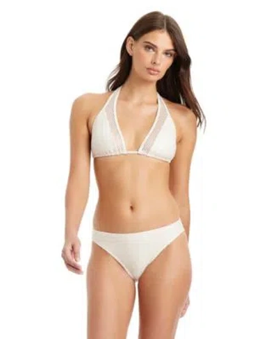 Sanctuary Sea Crochet Halter Tall Triangle Swim Bra Hipster Swim Briefs In Gold