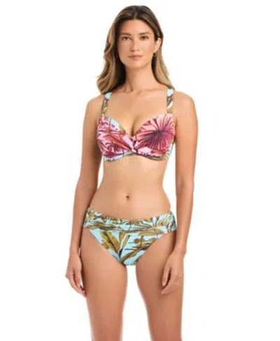 Bleu Rod Beattie Womens Lotus Printed Over The Shoulder Swim Bra Bottoms In Multi
