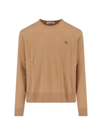 Vivienne Westwood Knitted Crew Neck Sweater Long Sleeves In Brown