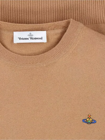 Vivienne Westwood Knitted Crew Neck Sweater Long Sleeves In Brown