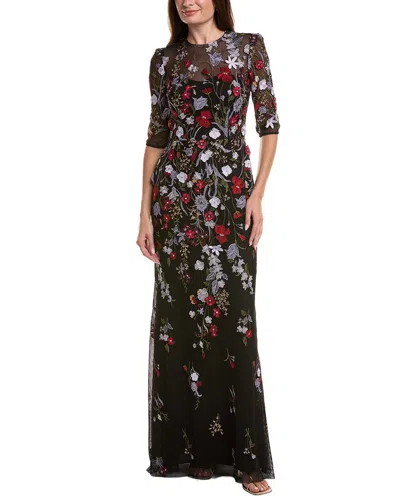 Teri Jon By Rickie Freeman Printed Maxi Dress In Black