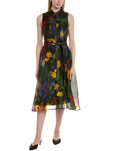 Teri Jon By Rickie Freeman Sleeveless Silk & Linen-blend Midi Dress In Multi