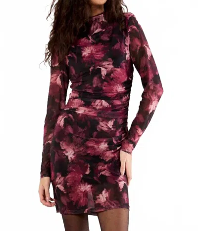 Apricot Paintbrush Floral Mesh Mini Dress In Black In Burgundy