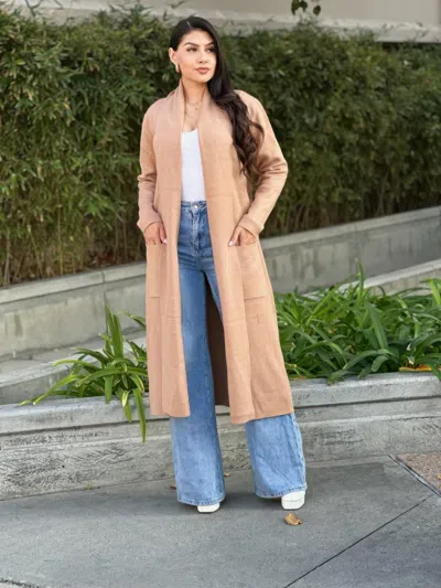 Truedames Clover Fine Knit Midi Cardi Cardigan With Pockets In Gray