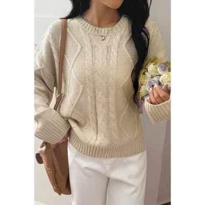Truedames Solid Knit Crewneck Long Sleeve Loose Sweater In Neutral