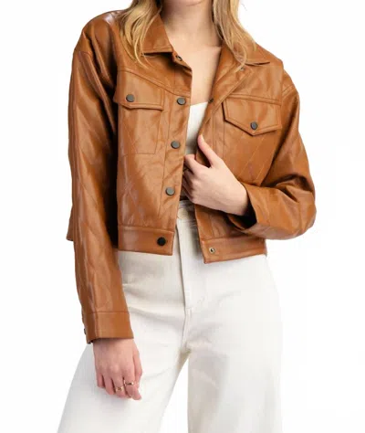Eesome Cropped Pleather Qulited Jacket In Camel In Brown