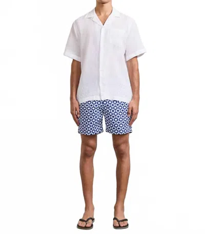 Frescobal Carioca Porto Classic Ipanema Swim Shorts In Navy Blue In White