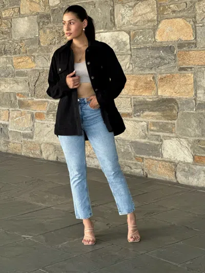 Truedames Oversized Corduroy Shacket Button Down Utility In Black