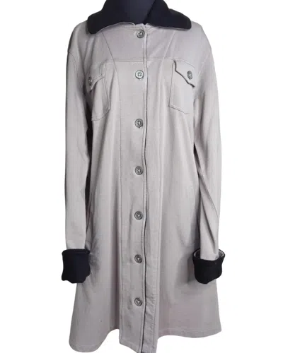 Wild Palms Long Sleeve Fleece Trim Maxi Jacket In Taupe/black In Gray