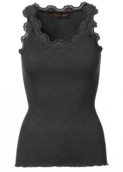 Rosemunde Women's Top With Lace Trim In Dark Grey In Black