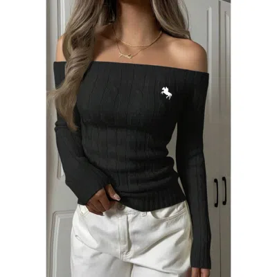 Truedames Off Shoulder Cable Knit Solid Long Sleeves Sweater In Black