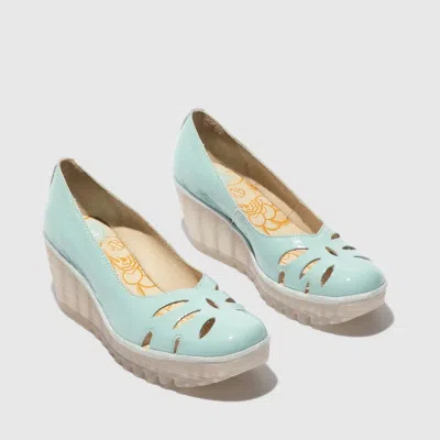 Fly London Women's Cut-out Wedge Shoes In Spearmint In Blue