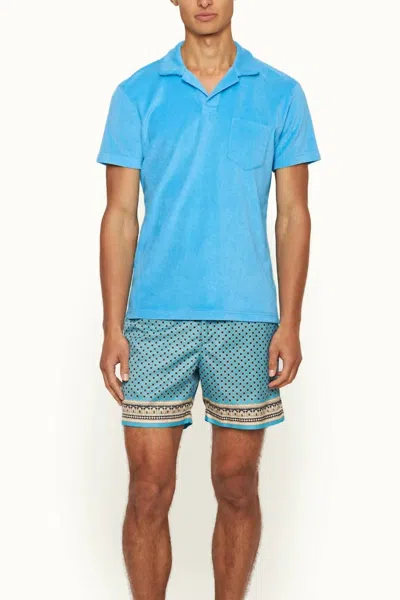 Orlebar Brown Terry Towelling Polo Shirt In Aqua Blue In Blue