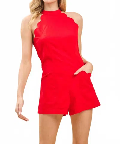 Baby Pink Gameday Halter Neckline Romper In Red In Red