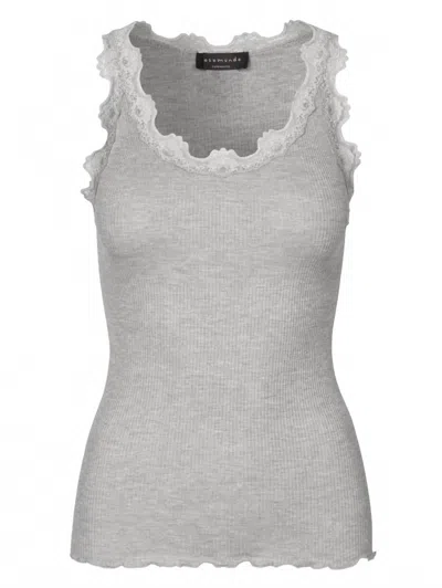 Rosemunde Women's Top With Lace Trim In Light Grey In Gray