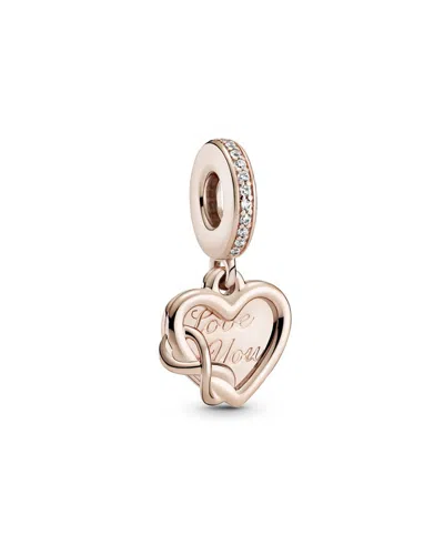 Pandora Moments 14k Rose Gold Plated Cz Heart & Infinity Dangle Charm In Gold