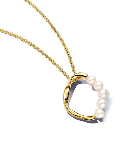 Pandora Essence 14k Plated Pearl Pendant Necklace In Gold