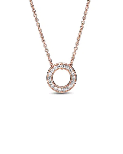 Pandora Signature 14k Rose Gold Plated Cz Pendant Necklace In Gold