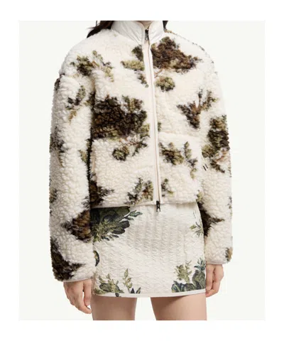 Moncler Floral Print Padded Wool Blend Jumper In Multi