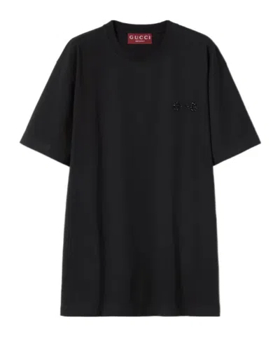 Gucci Cotton Jersey Top Crew Neck Short Sleeves In Black