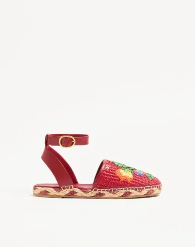 Valentino Garavani Bribri Raffia Sandal With Floral Embroidery Woman Multicolour 41