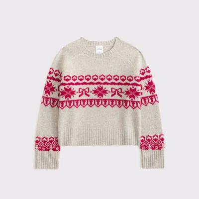 Abercrombie & Fitch Festive Graphic Crew Sweater In Nude