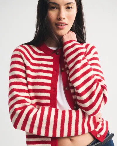Abercrombie & Fitch Striped Crew Cardigan In Red