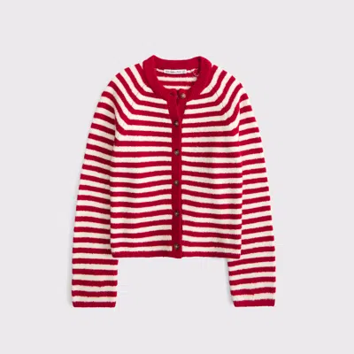 Abercrombie & Fitch Striped Crew Cardigan In Red