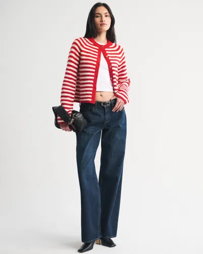 Abercrombie & Fitch Striped Crew Cardigan In Red