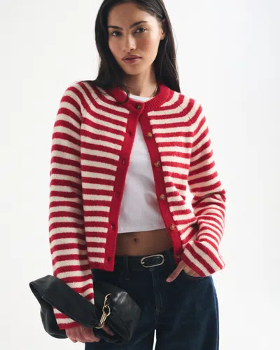 Abercrombie & Fitch Striped Crew Cardigan In Red
