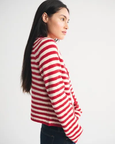 Abercrombie & Fitch Striped Crew Cardigan In Red