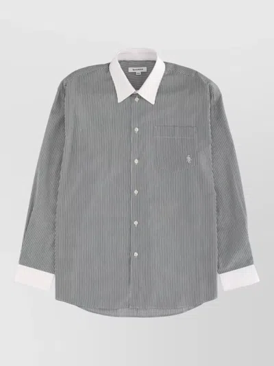 Sporty And Rich Long Sleeve Shirt Chest Pocket Contrast Collar In Gray