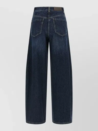 Brunello Cucinelli Barrel Leg Full Length Denim Trousers In Blue
