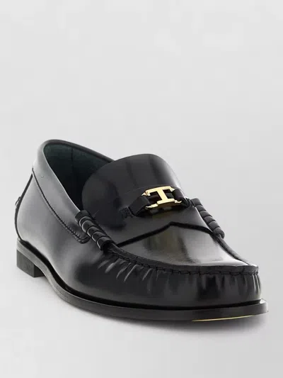 Tod's T Loafers Round Toe Gold Hardware Stitching In Black