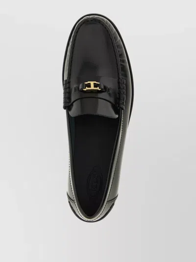 Tod's T Loafers Round Toe Gold Hardware Stitching In Black
