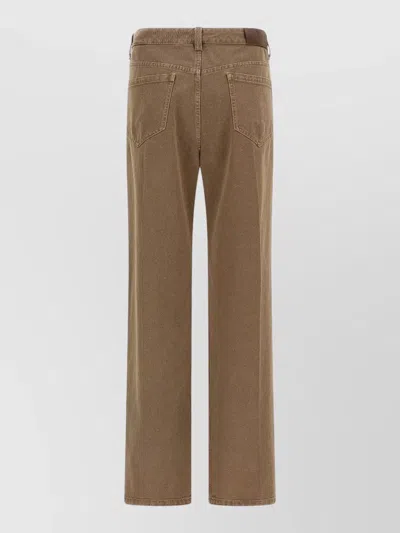 Brunello Cucinelli Denim Trousers Straight Leg Belt Loops Pockets In Brown