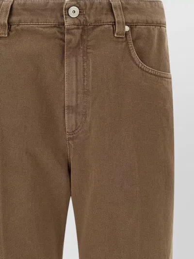 Brunello Cucinelli Denim Trousers Straight Leg Belt Loops Pockets In Brown
