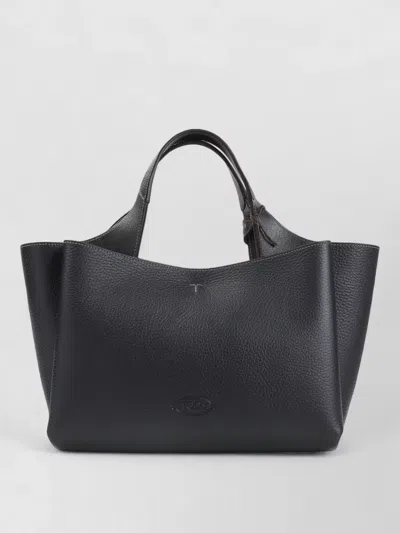 Tod's Textured Tote Bag Top Handles Detachable Strap In Black