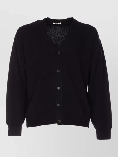 Auralee Baby Cashmere Cardigan Long Sleeves V Neckline In Black