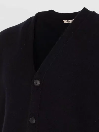 Auralee Baby Cashmere Cardigan Long Sleeves V Neckline In Black