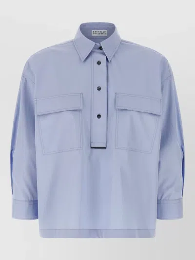 Brunello Cucinelli Shirt Featuring Collared Neck And Pockets In Blue